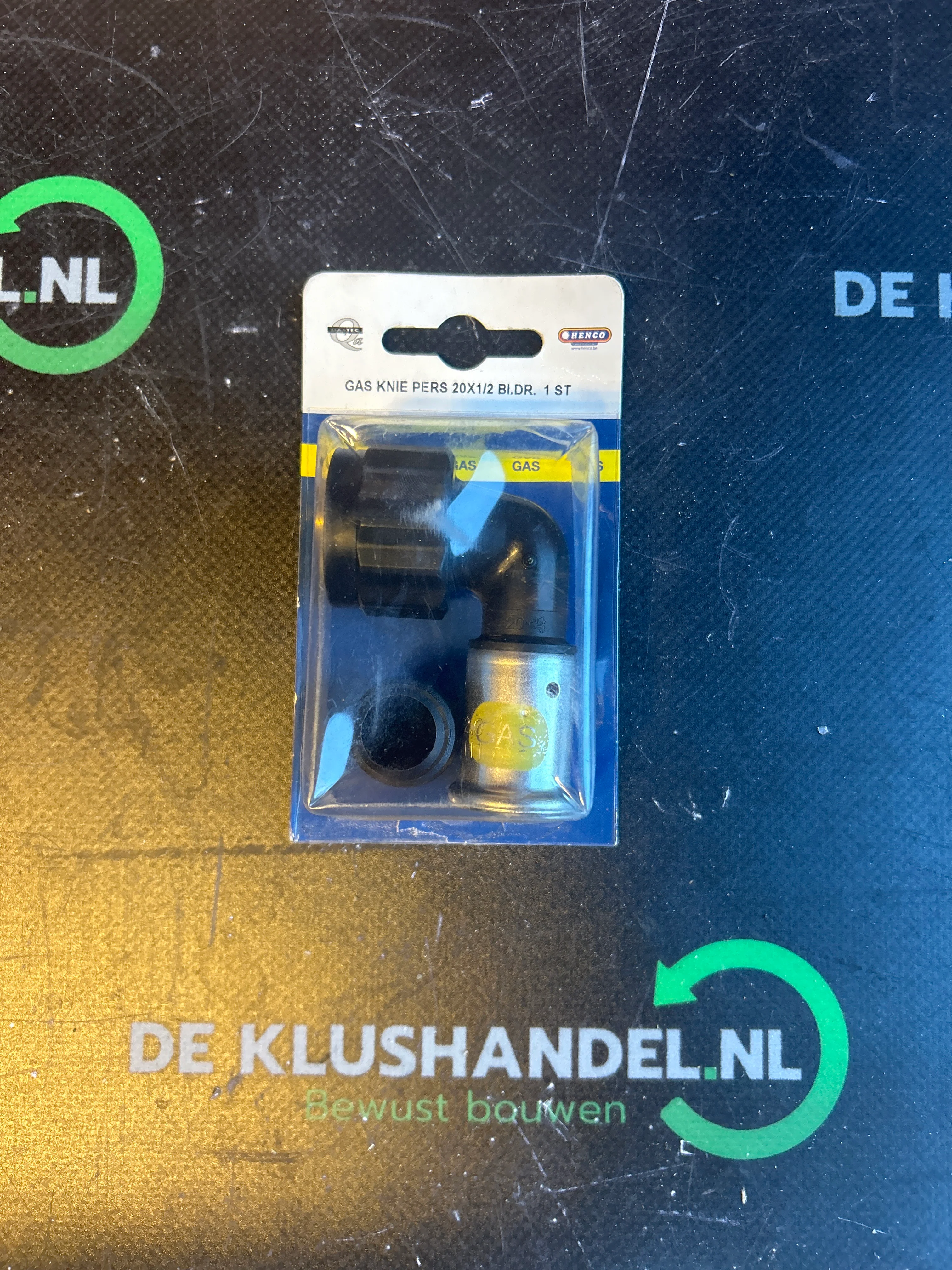 Henco gas perskoppeling knie binnendraad 20×1/2