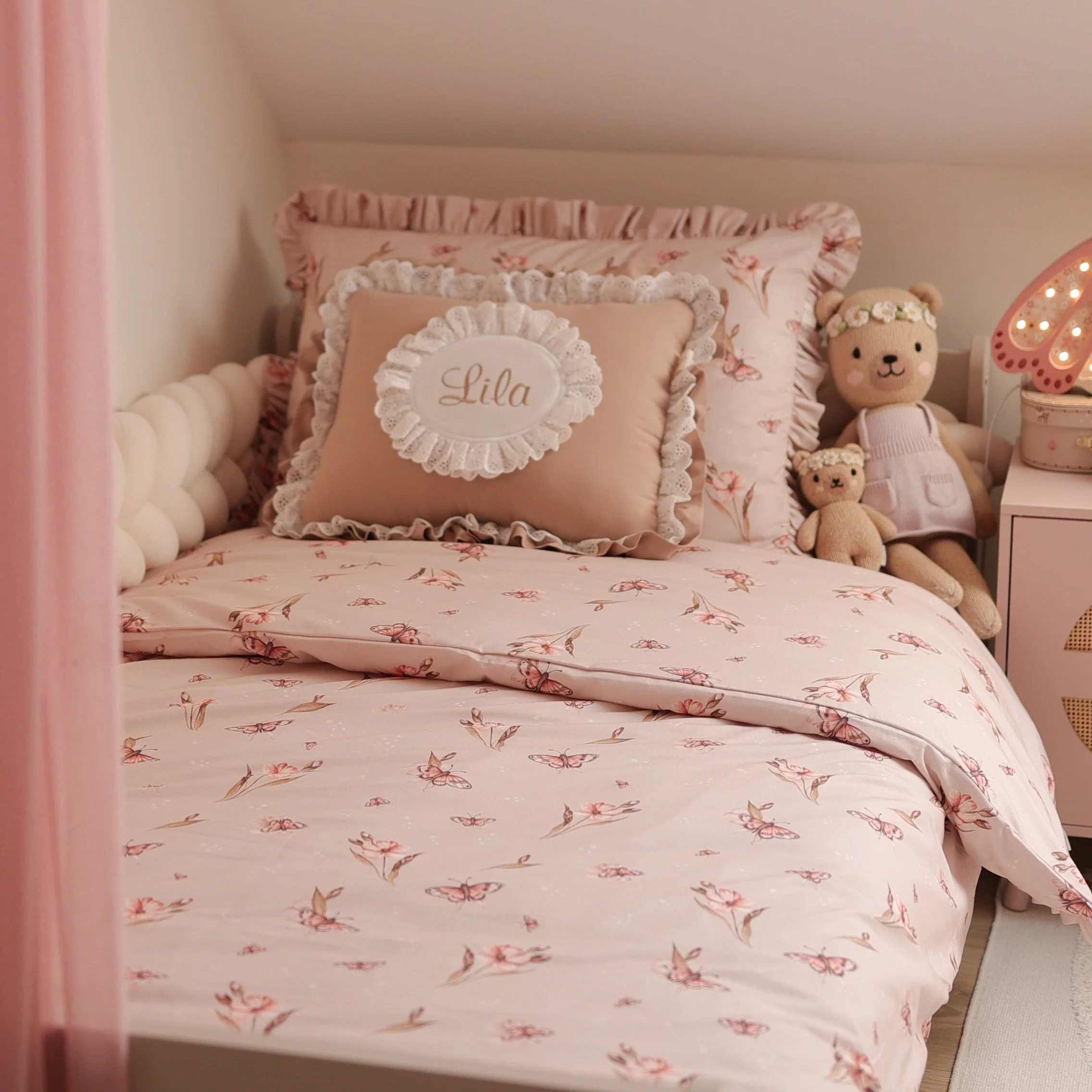 Beddengoed met ruches Retro vlinders