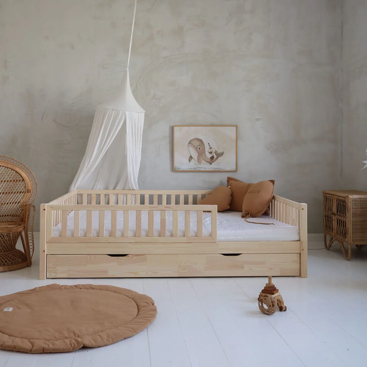 Bed Basic Bella Plus met reling 2/3 lengte 200×140 -lade met slaapfunctie