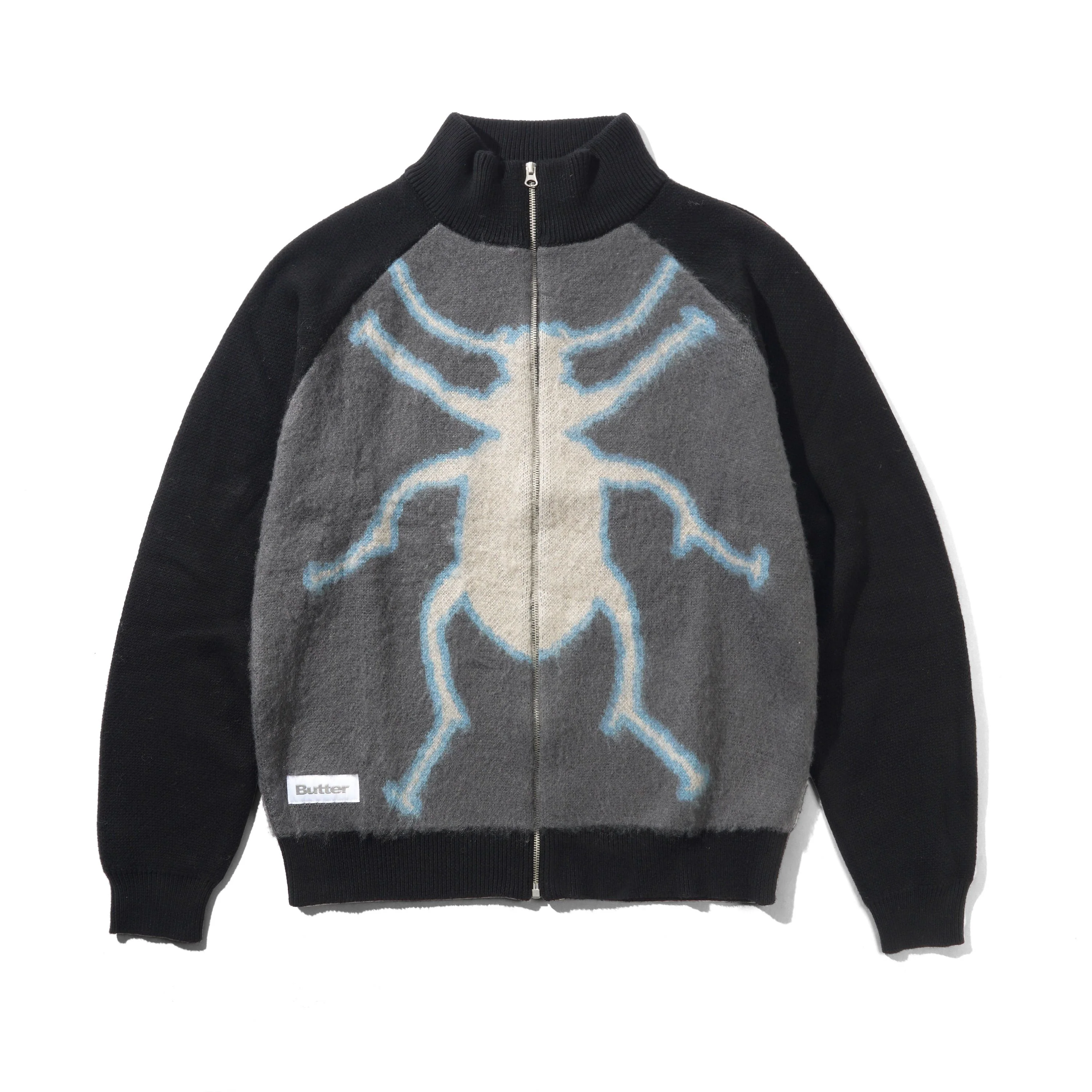 “BEETLE” ZIP-THRU KNIT SWEATER (BLACK)