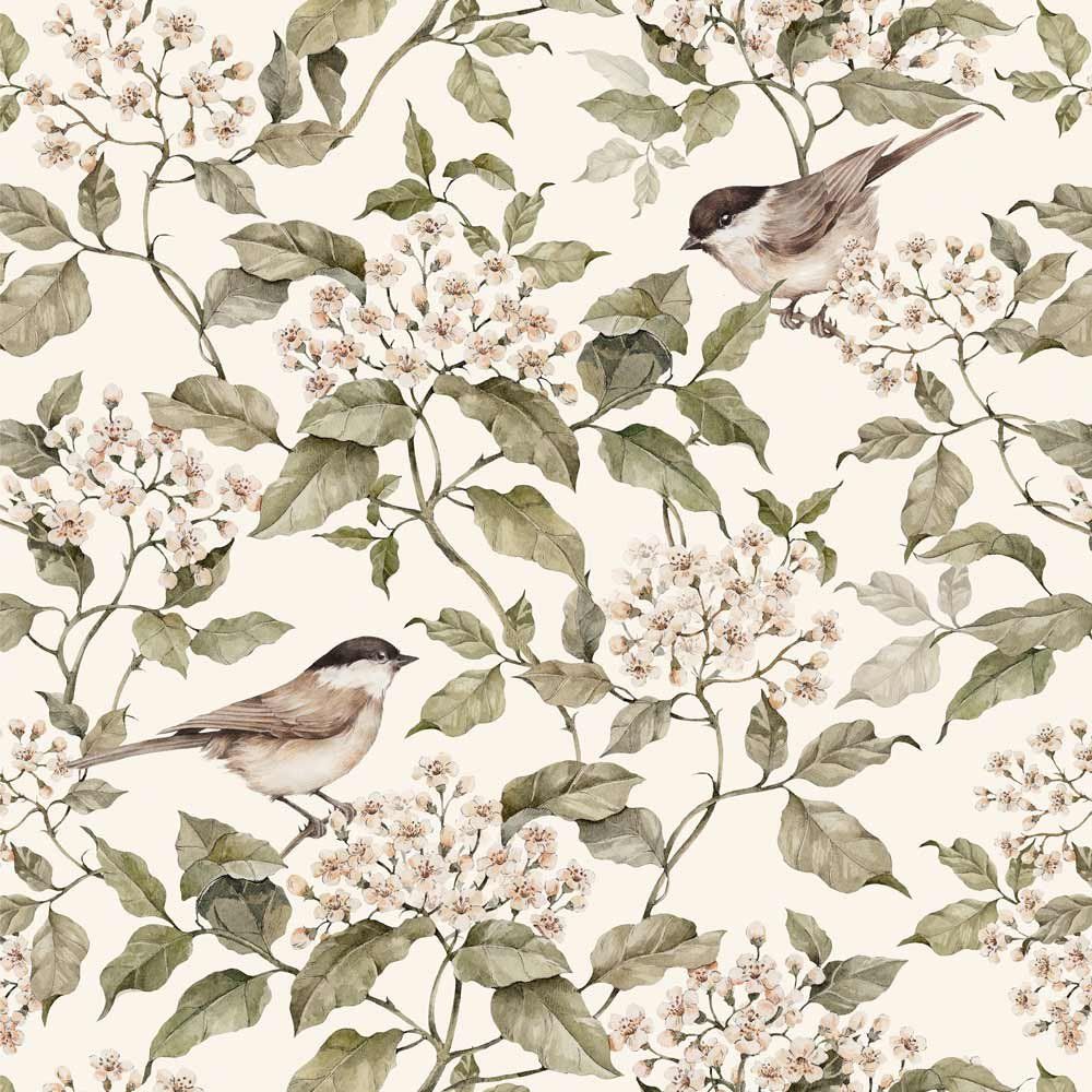 ‘Birds & Beige Spring ‘ Behang