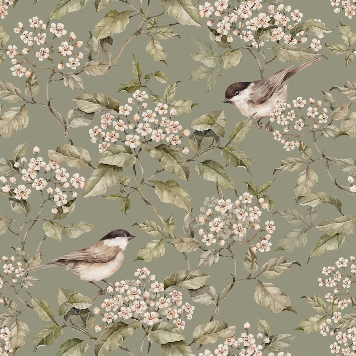 ‘Birds & Green Spring ‘ Behang