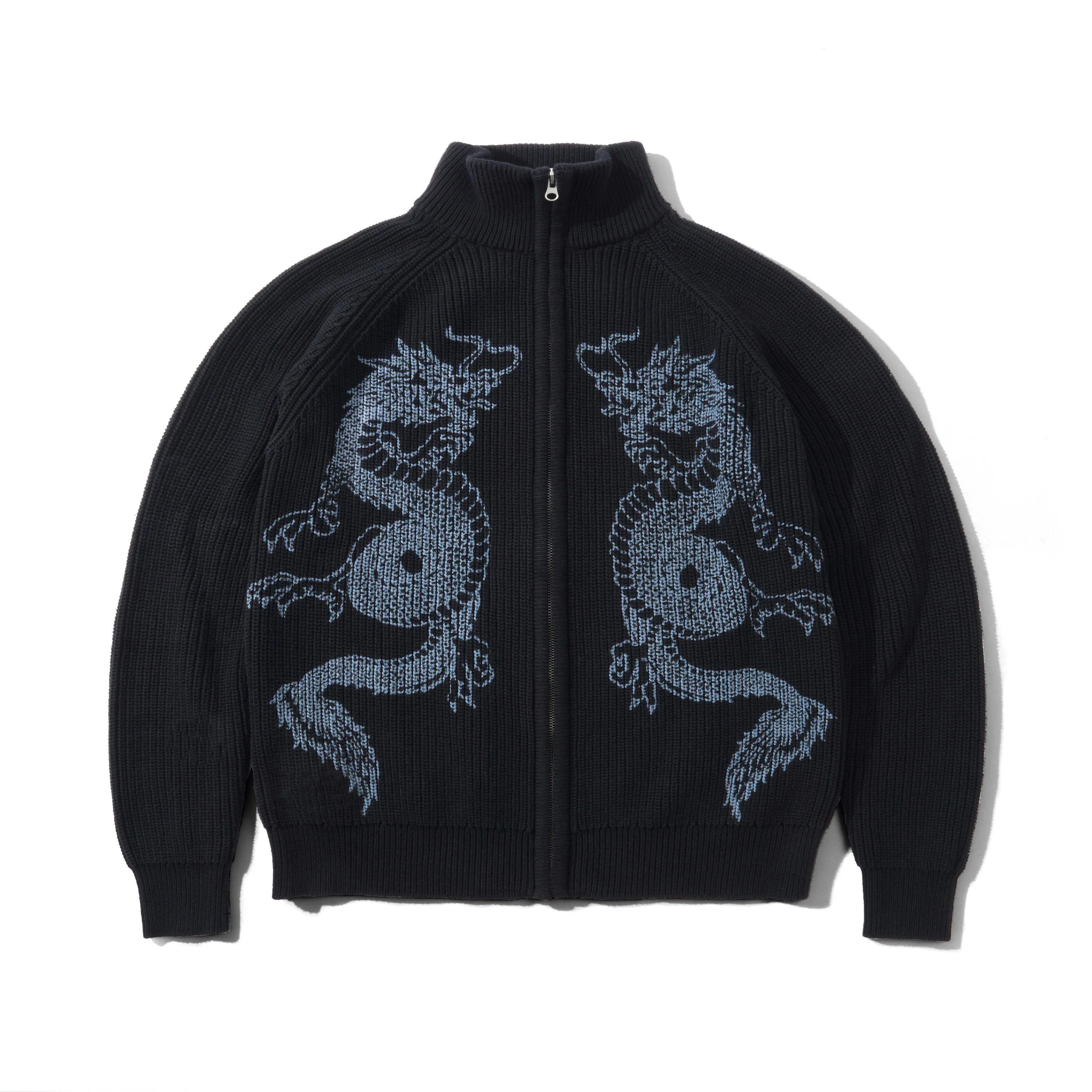 “DRAGON” ZIP-THRU KNIT SWEATER (BLACK)