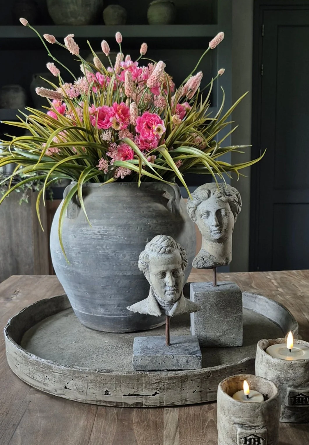 Kunstbloemen boeket donker roze – gebonden