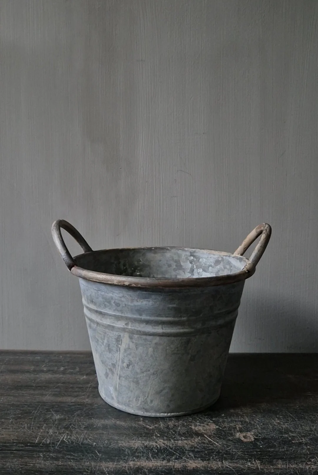 Kleine emmer met handvatten zink 14cm