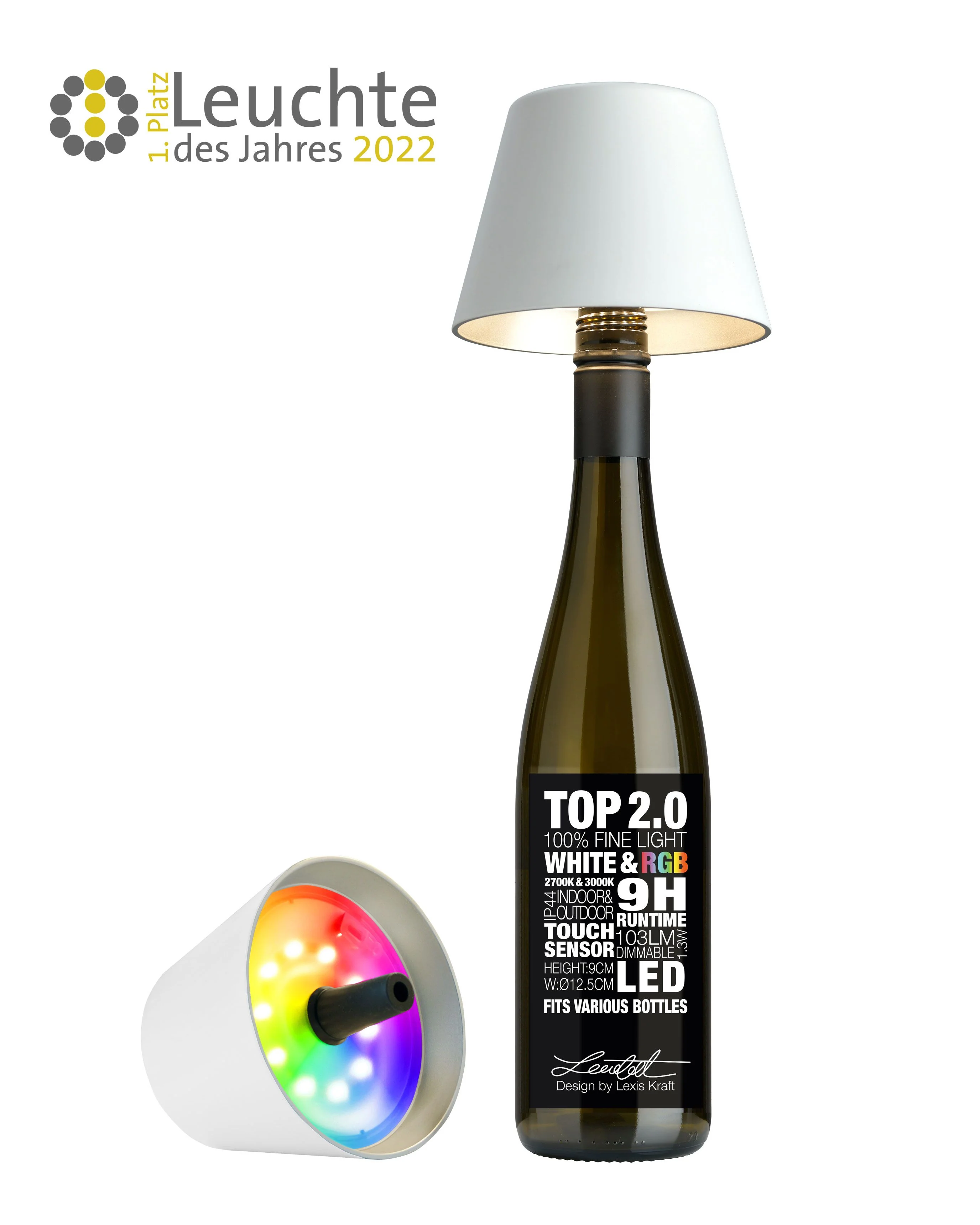 Sompex LED flessenlamp “TOP 2.0” met accu – wit