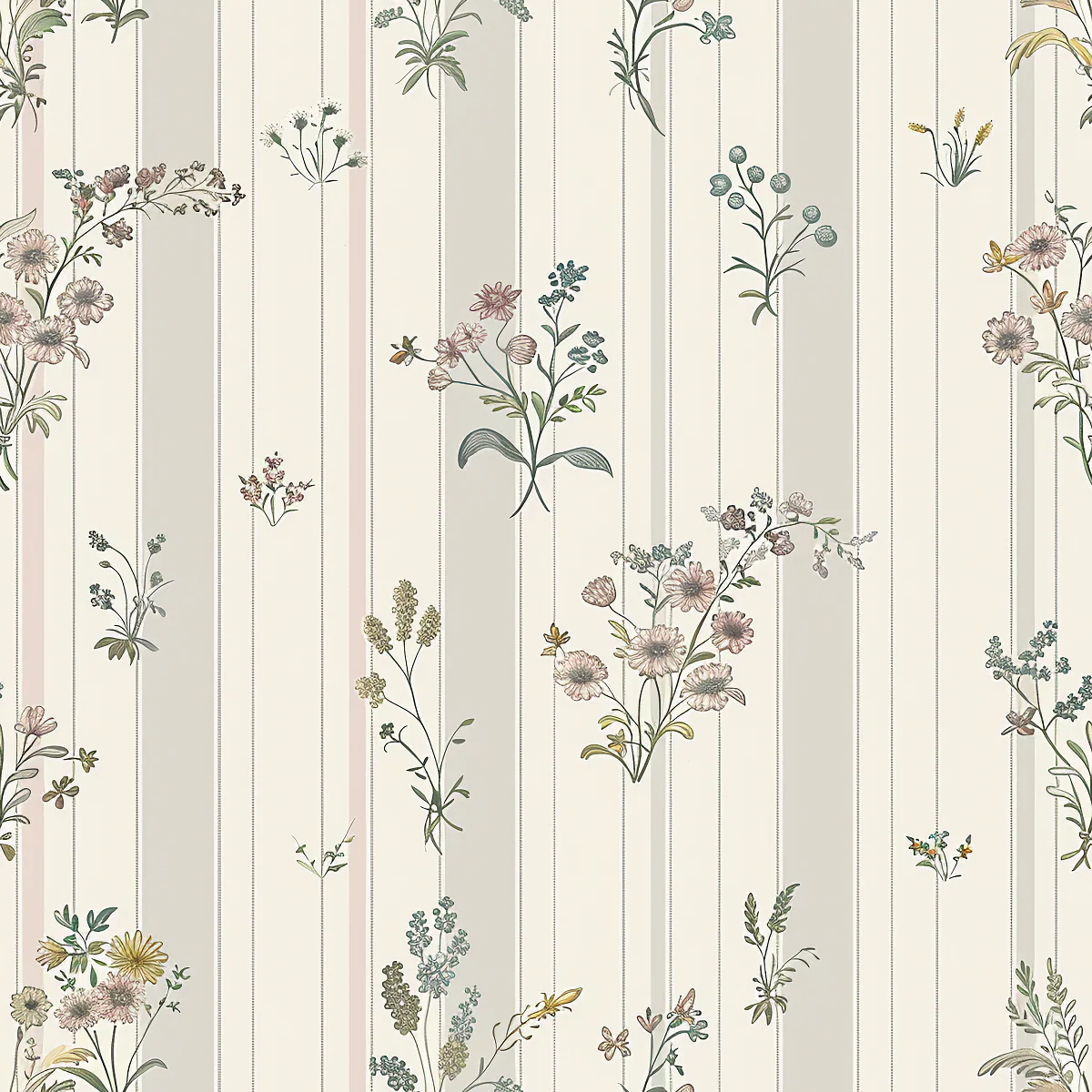 Behang Bloemen en Strepen – 2 rollen