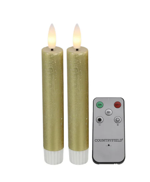 Countryfield – Gouden dinerkaarsen met afstandsbediening – 15 cm