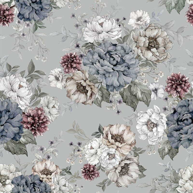 ‘@dehuismuts Wallpaper Flowers – Dreamy Gray & Green
