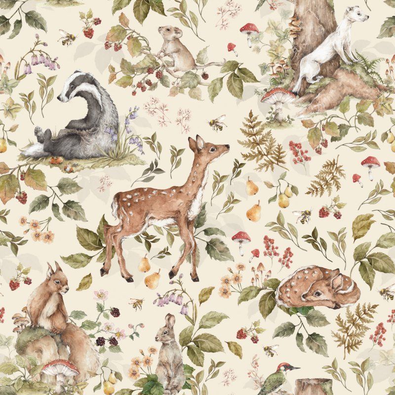 ‘ Cute forrest animals Light ‘ Behang