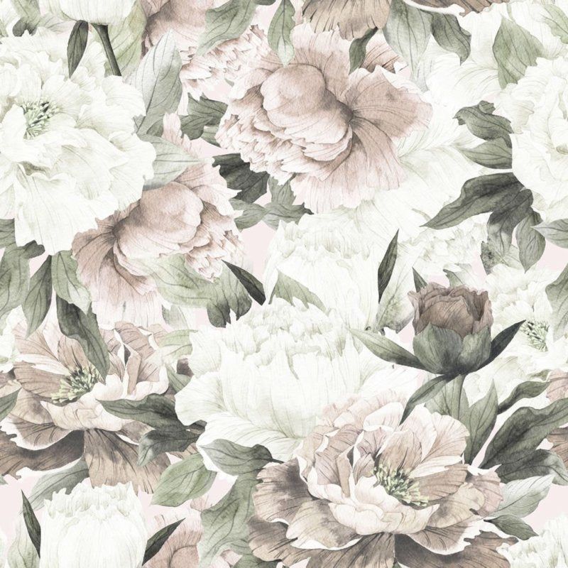 ‘ White And Pink Peonies Max ‘ Behang