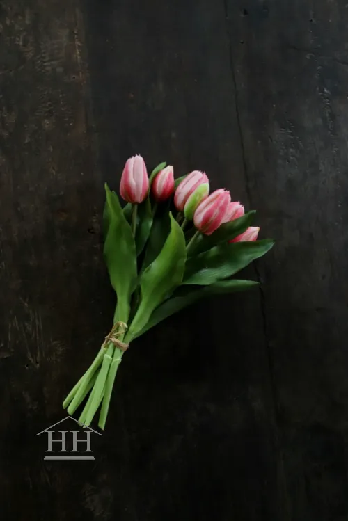 Kunst tulpenboeket gevlamd roze – 30cm