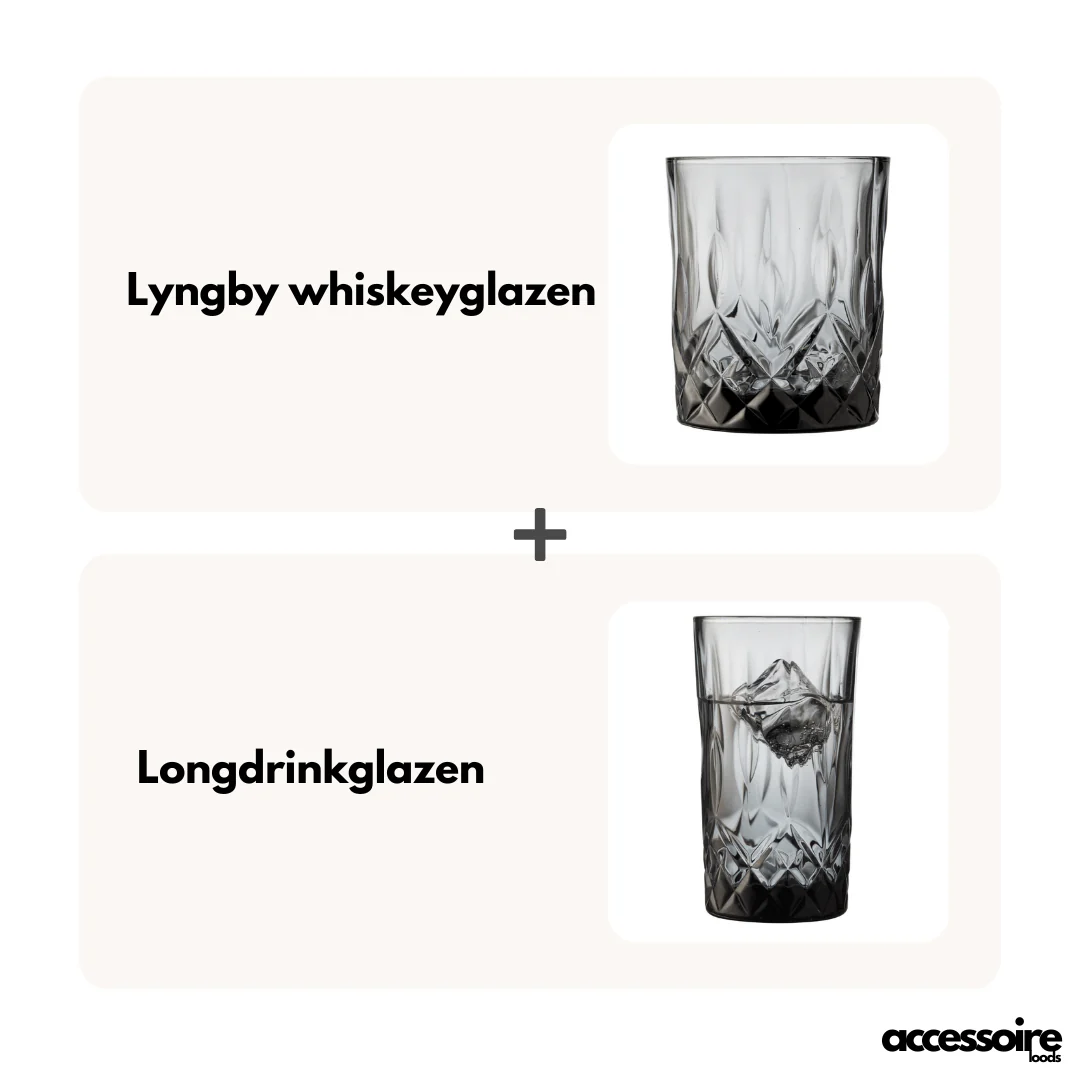 Lyngby Longdrinkglazen en whiskeyglazen -38cl – 32cl – Zwart