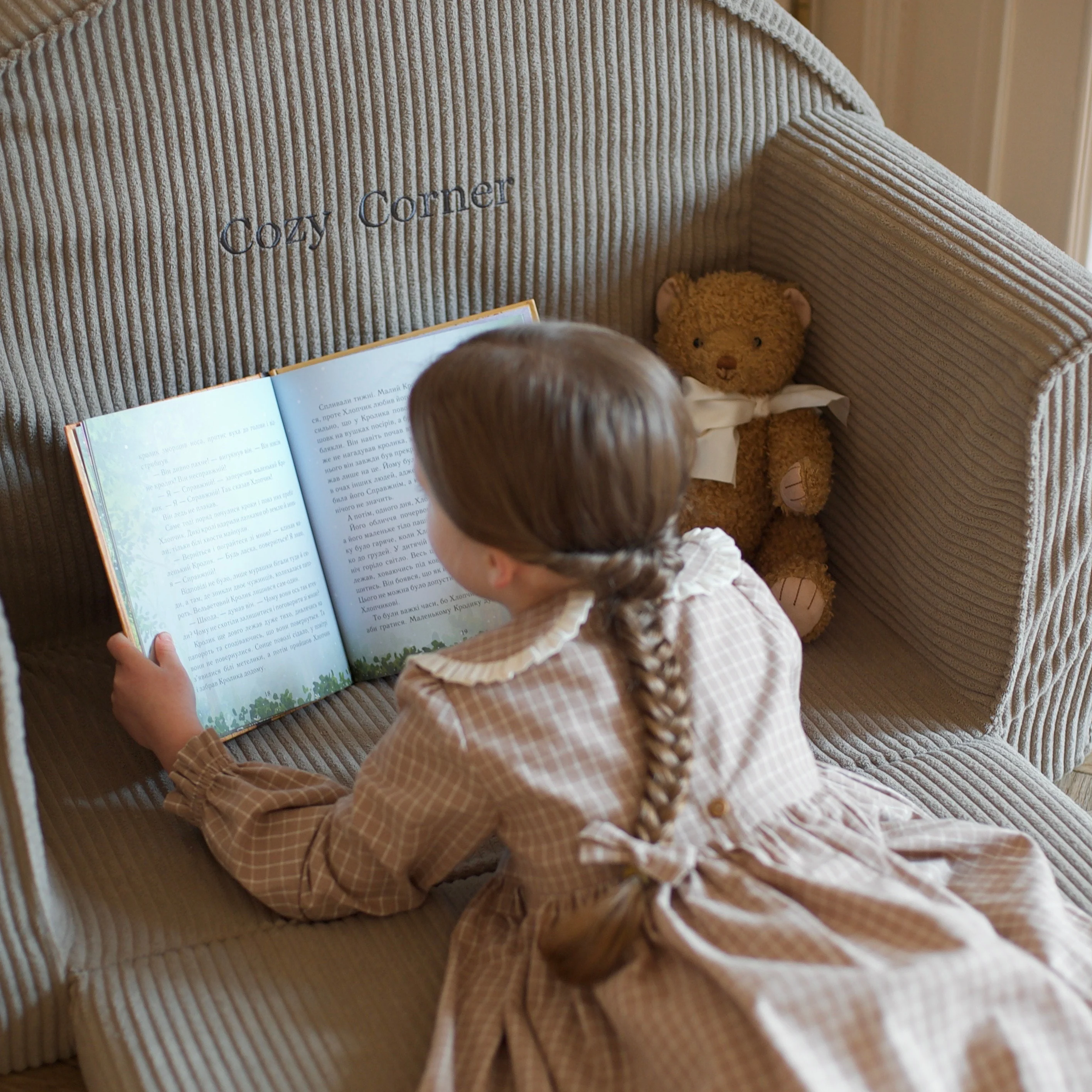 Corduroy uitklapbare mini-sofa met naam - Sugar Brown - Afbeelding 2