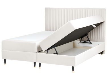 Boxspring met opbergruimte Fluweel DAME 180 x 200 cm Gebroken wit