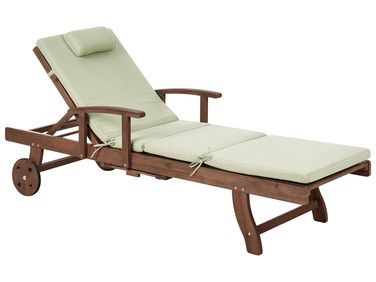 Sun Lounger with Cushion AMANTEA PREMIUM Reclining Acacia Wood Green