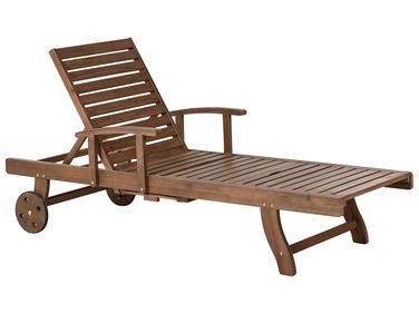 Sun Lounger AMANTEA Reclining Acacia Wood Dark Brown