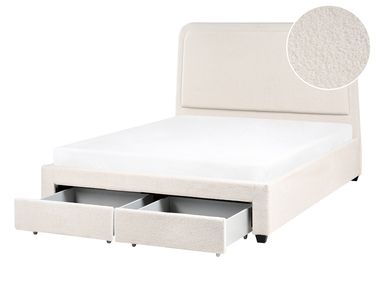Bed met opbergladen Bouclé SARDENT 140 x 200 cm Gebroken wit