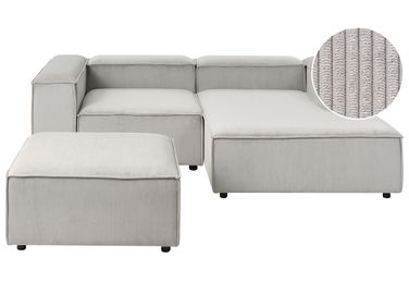Canapé d'angle modulable 3 places ARDAL Velours côtelé Taupe avec ottoman Côté gauche
