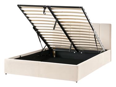 Bed met opbergruimte Fluweel DREUX 140 x 200 cm Lichtbeige