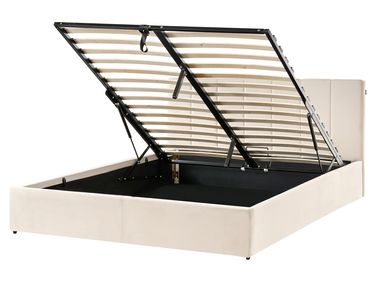 Bed met opbergruimte Fluweel DREUX 160 x 200 cm Lichtbeige