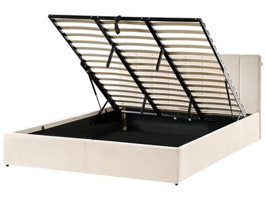 Bed met opbergruimte Fluweel DREUX 180 x 200 cm Lichtbeige