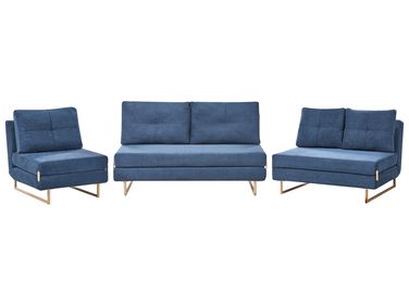 Living Room Set 6 Seater JERSLEV Fabric Blue
