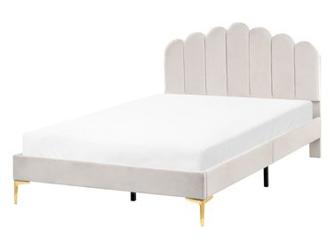 Bed Fluweel SAUVIAN 120 x 200 cm Gebroken wit