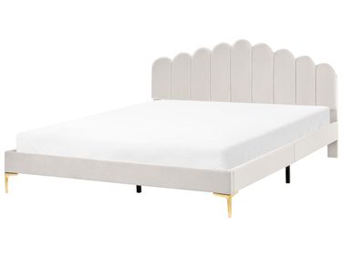 Bed Fluweel SAUVIAN 180 x 200 cm Gebroken wit