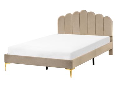 Bed Fluweel SAUVIAN 140 x 200 cm Taupe