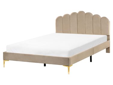 Bed Fluweel SAUVIAN 160 x 200 cm Taupe