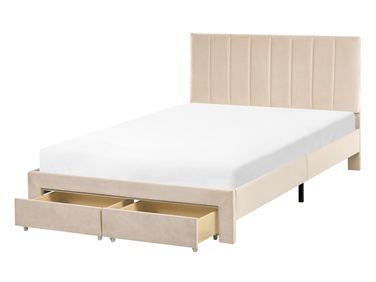 Bed met opbergladen Fluweel LONZAC 120 x 200 cm Beige