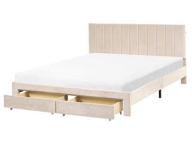 Bed met opbergladen Fluweel LONZAC 160 x 200 cm Beige