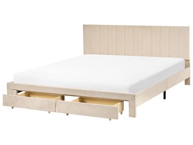 Bed met opbergladen Fluweel LONZAC 180 x 200 cm Beige