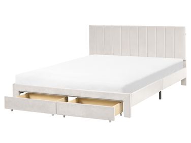 Bed met opbergladen Fluweel LONZAC 160 x 200 cm Gebroken wit