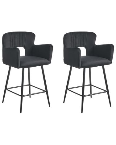Set van 2 barstoelen SANILAC Fluweel Zwart