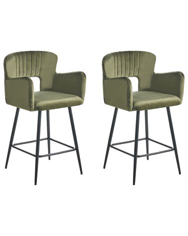 Set van 2 barstoelen SANILAC Fluweel Olijfgroen
