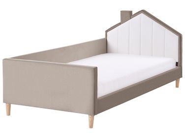 Kinderbed Huis Fluweel KERVAN 90 x 200 cm Taupe