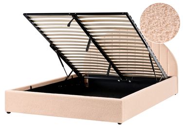 Bed met opbergruimte Bouclé CHADENET 160 x 200 cm Perzikroze