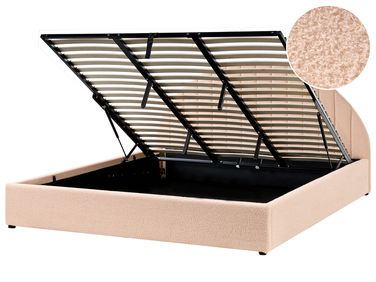 Ottoman Bed Boucle CHADENET 180 x 200 cm (EU Super King) Peach Pink