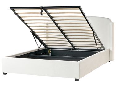 Bed met opbergruimte Stof BERNAY 160 x 200 cm Gebroken wit