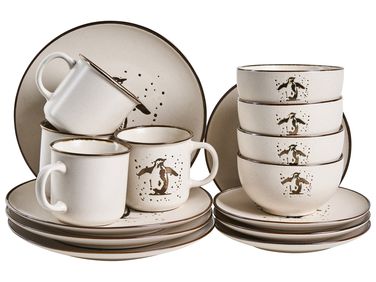 Set de 16 couverts de table CINNAMON Grès Blanc cassé