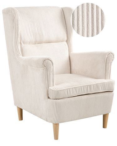 Fauteuil à oreilles ABSON Velours côtelé Beige clair