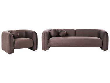 Ensemble de salon 4 places LEIREN Velours Marron foncé