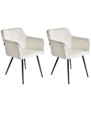 Set van 2 eetkamerstoelen JASMIN Fluweel Lichtbeige