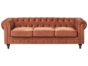 Canapé 3 places CHESTERFIELD Velours Marron doré