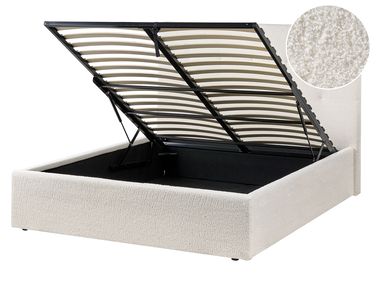 Bed met opbergruimte Bouclé LORIENT 140 x 200 cm Gebroken wit