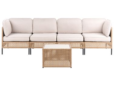 Canapé de jardin avec table 4 places OMEGANA Polyrotin Beige clair