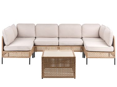 Canapé de jardin en forme de U 6 places OMEGANA Polyrotin Beige clair