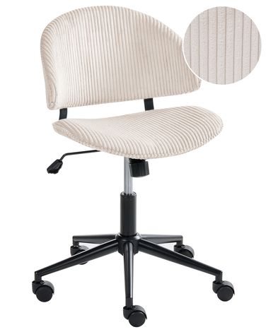 Chaise de bureau KIANA Velours côtelé Blanc cassé